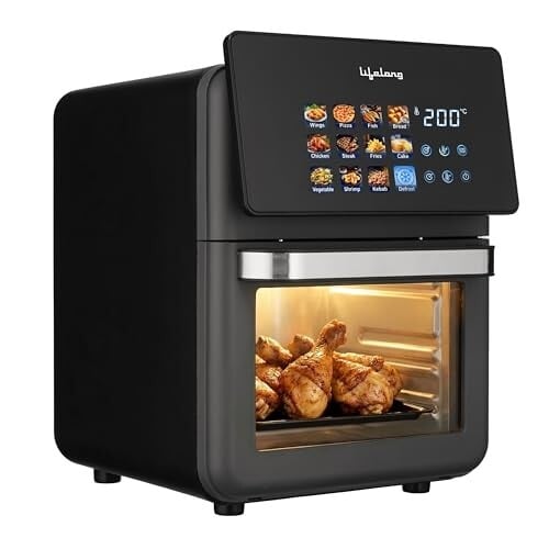 Lifelong Air Fryer Oven 10L, 1350W, Black and Grey, with 12 Preset Modes, Rapid Air Technology, and Nonstick Easy Clean