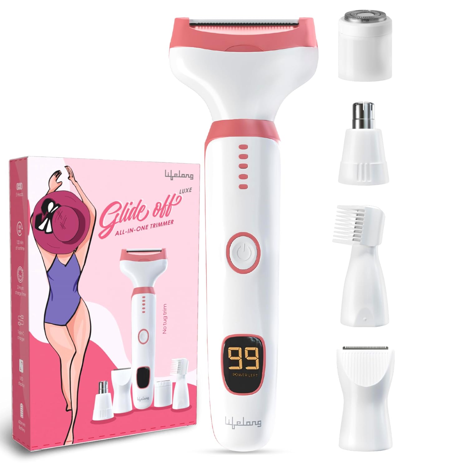 Lifelong Bikini & Full Body Trimmer for Woman | 6in1 Sensitive Painless Intimate Hair Remover Trimmer