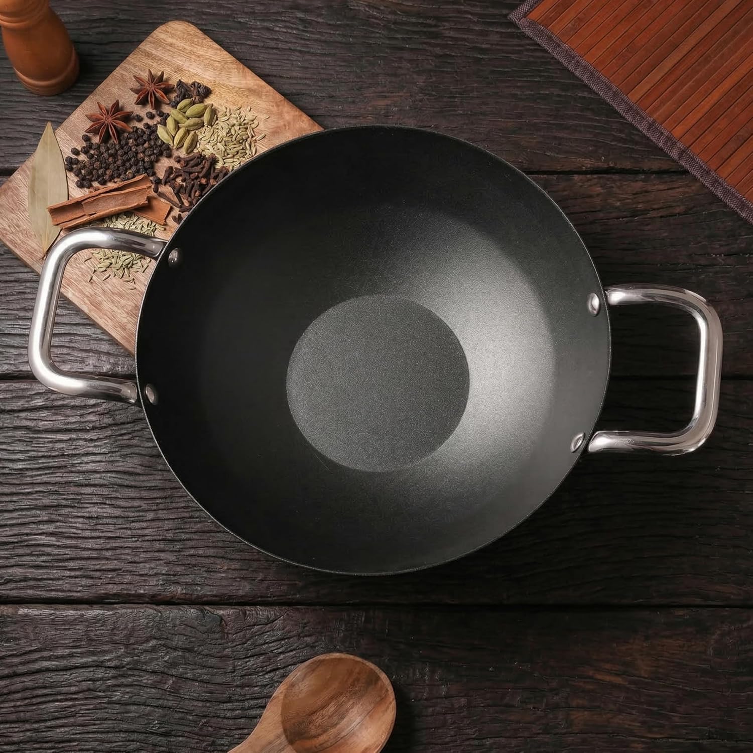 Lifelong Carbon Steel (Iron) Kadhai 24cm | High Heat Stir Fry & Bhuna Kadhai with Stainless Steel Handle