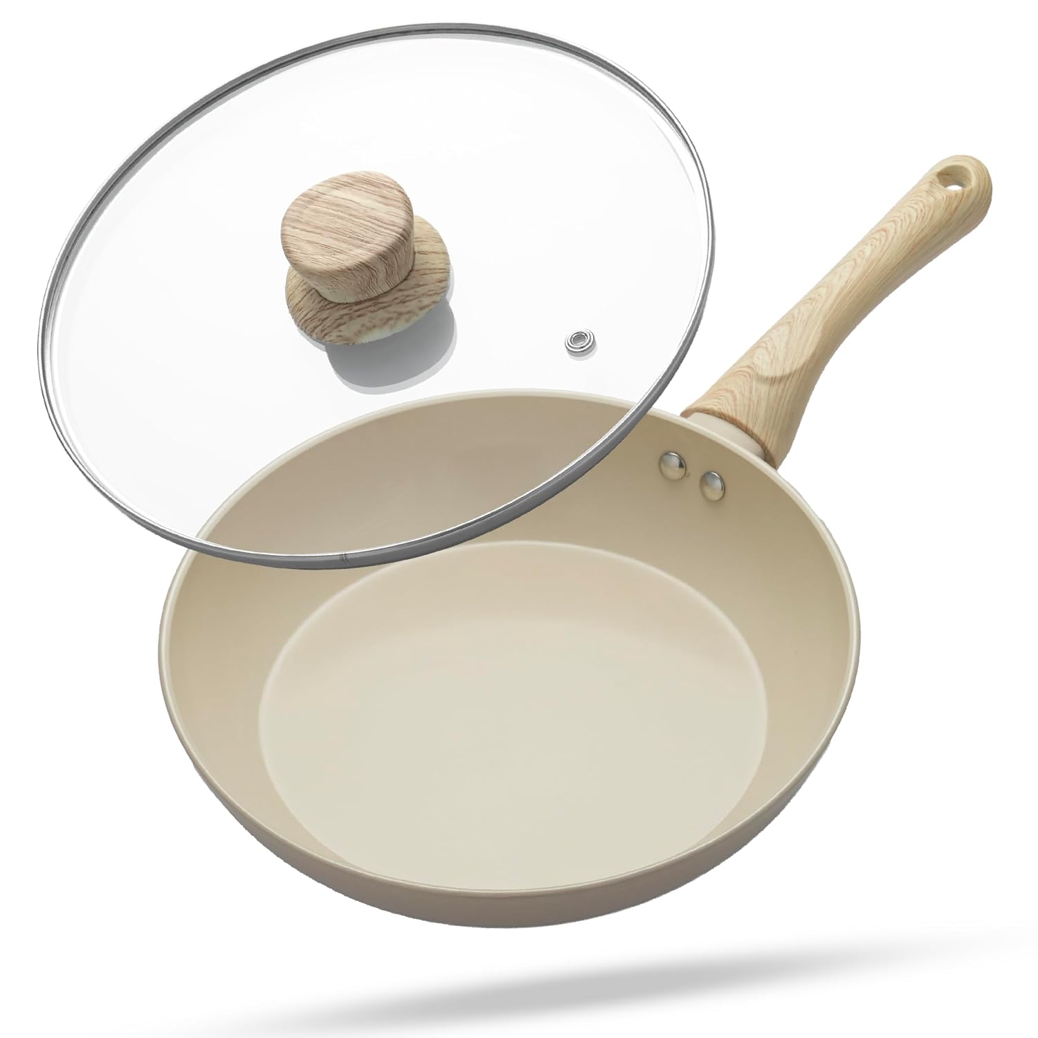 Lifelong Forged Aluminum Fry. Pan 24cm, Beige, Ceramic Coated, Gas & Induction Friendly, Non-Stick