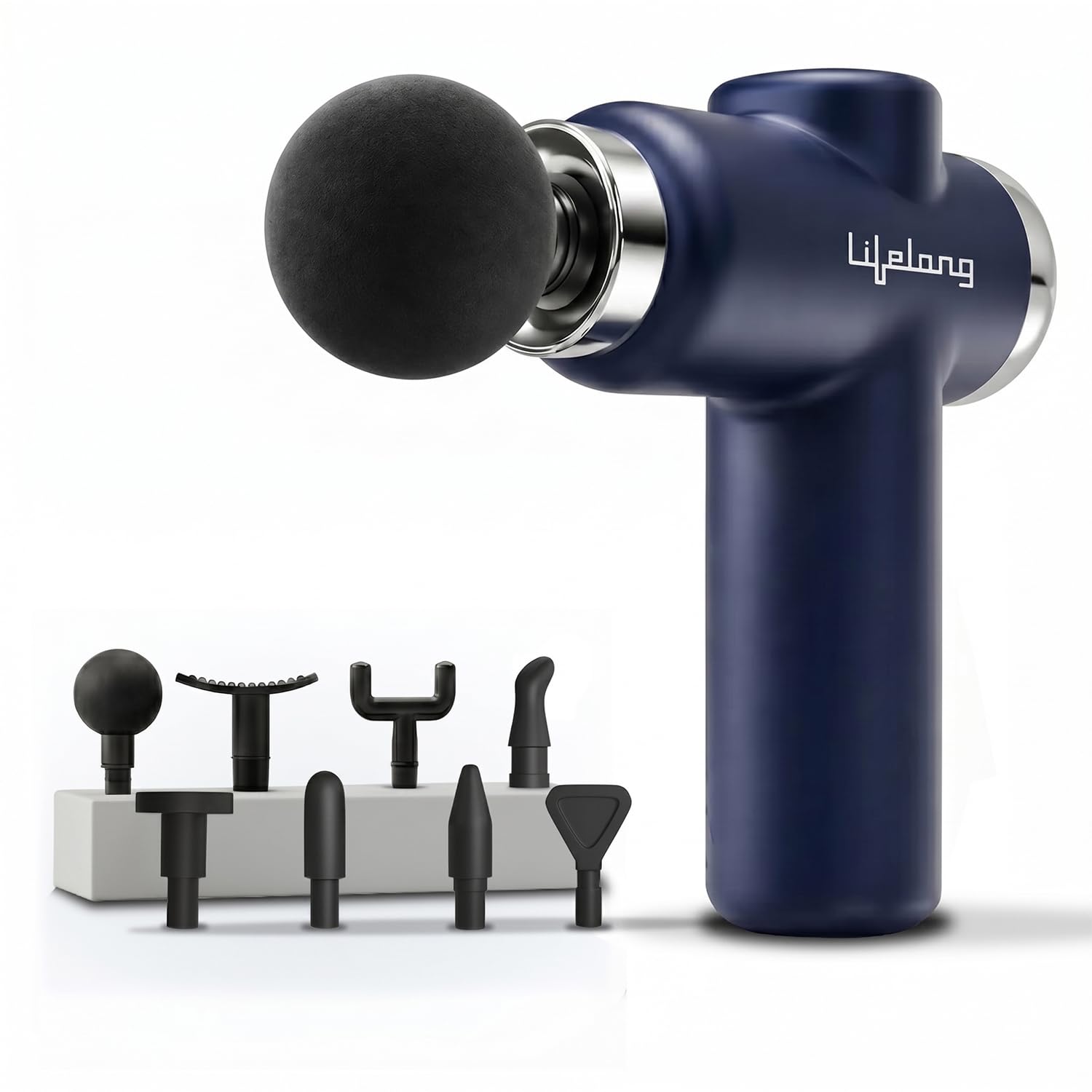 Lifelong Gun Massager for Pain Relief - 8 Massage Heads, 6 Speed Modes, Rechargeable, Quiet 20W Motor, Lightweight & Por