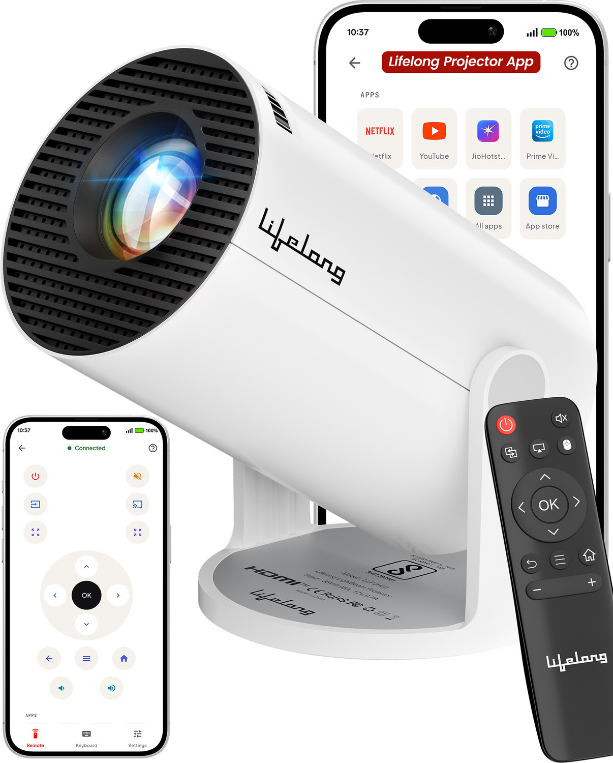 Lifelong Lightbeam Smart LED Projector, Android 14, 1080P & 4K HD