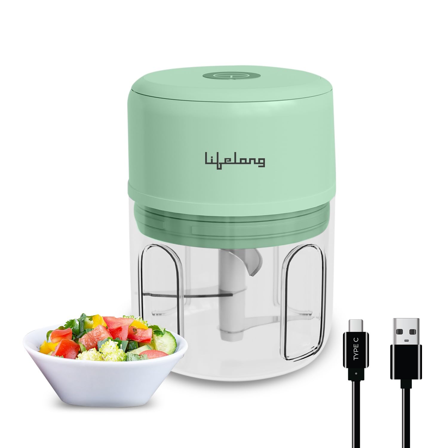 Lifelong USB Rechargeable Wireless Electric Chopper for Kitchen 30 Watts with Stainless Steel Blades for Onion, Garlic