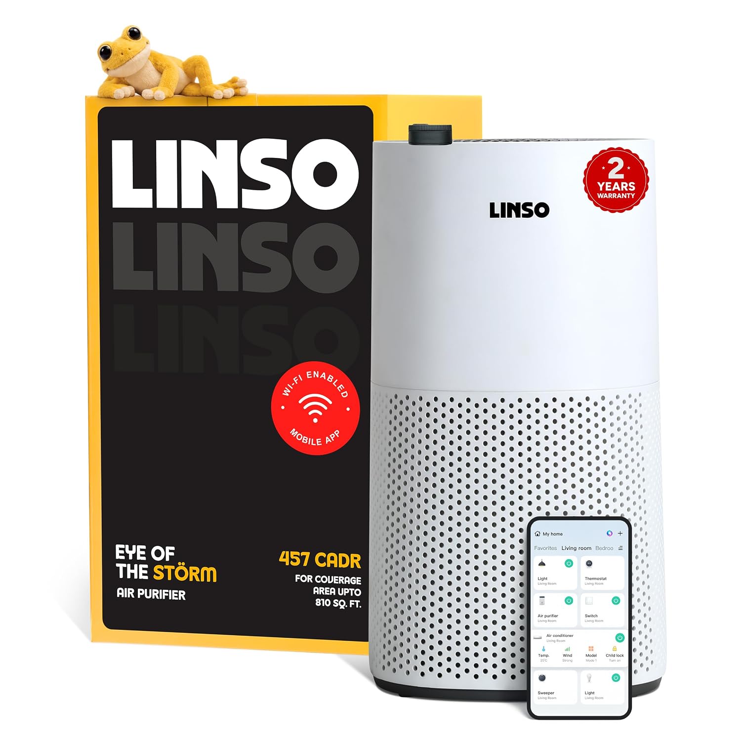 LINSO STORM India's 1st UVC Smart HEPA H13 Air Purifier 457m³/h CADR | Wi-Fi app + PM2.5 sensor with Touch Screen Displa