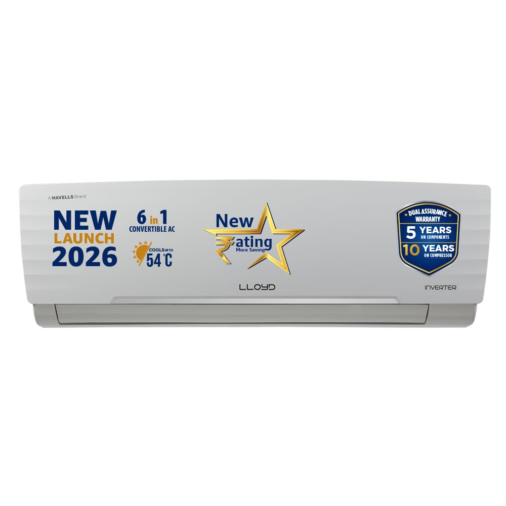 Lloyd 1.5 Ton 3 Star Inverter Split AC, 2026 New Star Rated (6 in 1 Convertible, Cools Up To 54°C, Turbo Cool, Installat