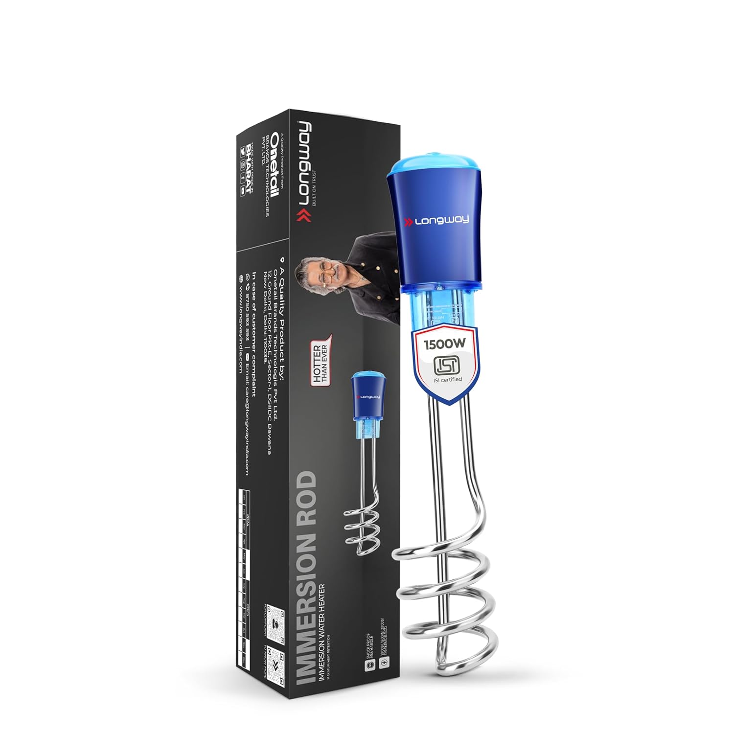 Longway LWIR01 1500W Immersion Water Heater Rod | Water Proof | Shock Proof Body | Heavy Element with Nickel Coated | In