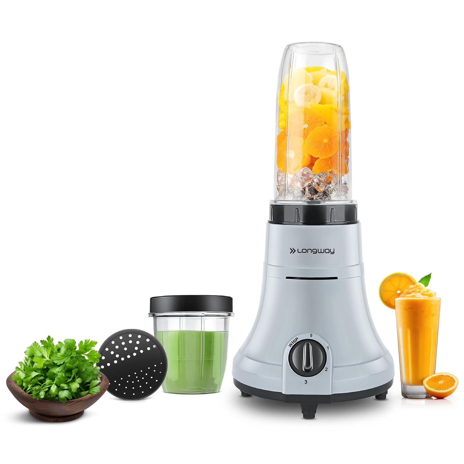 Longway Sage 500 Watt Juicer Mixer Grinder for Grinding, Mixing, Juicing with Powerful Motor (Gray & Black, 2 Jars)