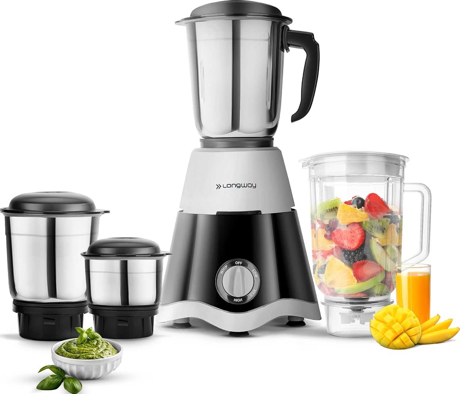 Longway Super Dlx Juicer Mixer Grinder | Up to 750W Max Output Powerful Motor | 4 Jars for Grinding, Mixing, Juicing | 2