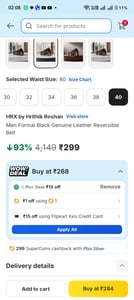 LOOOT 98% on Men Formal Black Genuine Leather Reversible Belt on Flipkart HRX BRAND - 100% WITH Super coin https://dl.fl