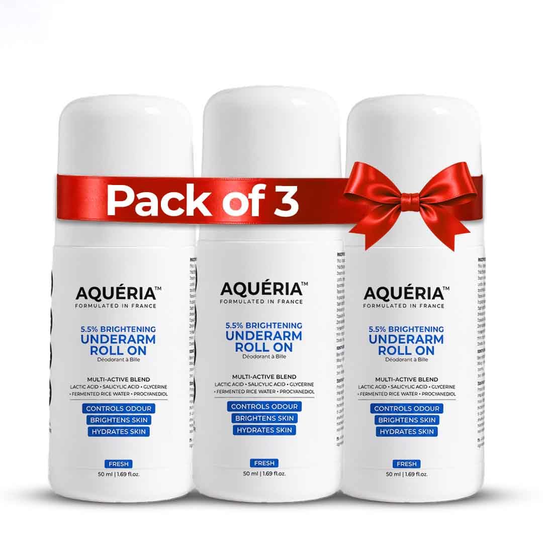 Aqueria Pack of 3 Underarm Brightening Roll-On for Men & Women | Lactic Acid, Fermented Rice Water & Glycerine | Helps Reduce Dark Underarms, Pigmentation & Uneven Skin Tone