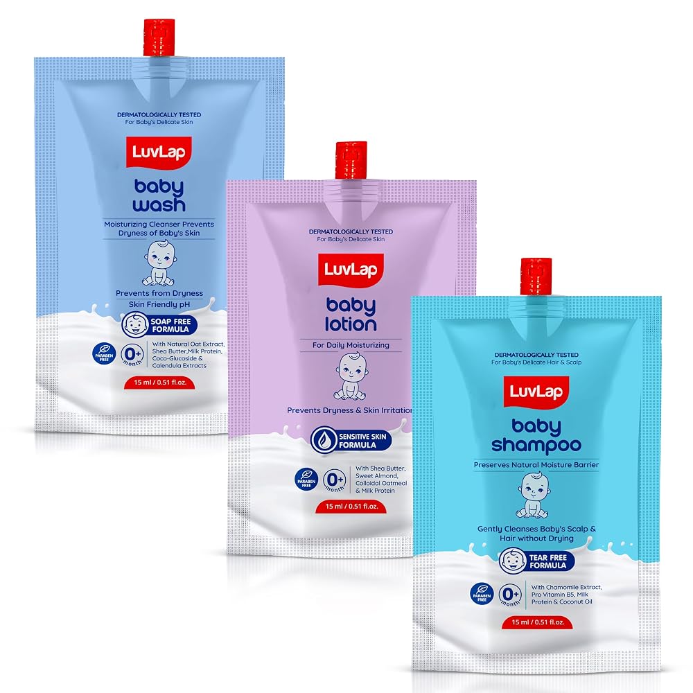 LuvLap Baby Wash, Baby Shampoo, Baby Lotion Combo 15ml each @9 & Everteen Skinthin Ultra Thin Sanitary Pad - XL XL, 2 Pc