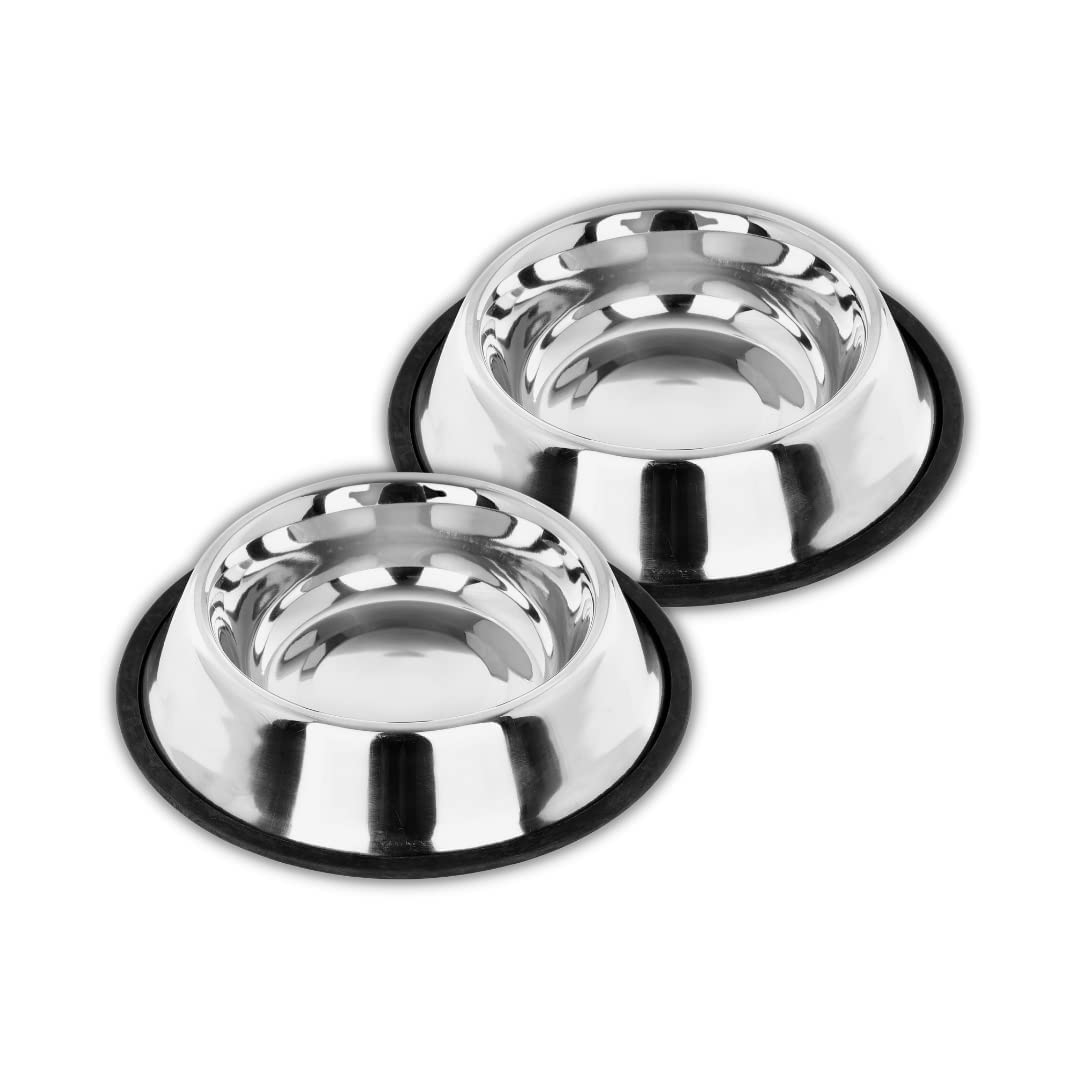 Madhabi Stainless Steel Pet Bowl Set for Dogs and Cats, Size 5, Non-Slip Rubber Base, Rust-Free Food and Water Feeding B