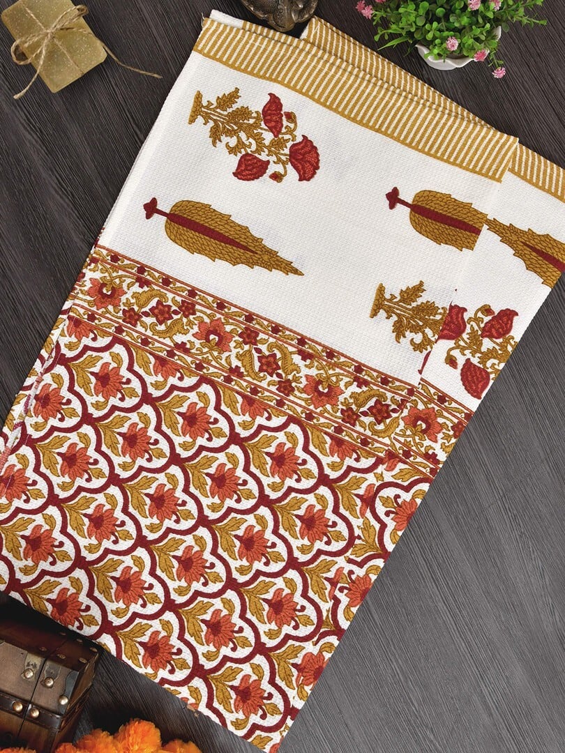 MAFATLAL Waffle Floral Pure Cotton 250GSM Super Soft Adult Regular Bath Towel