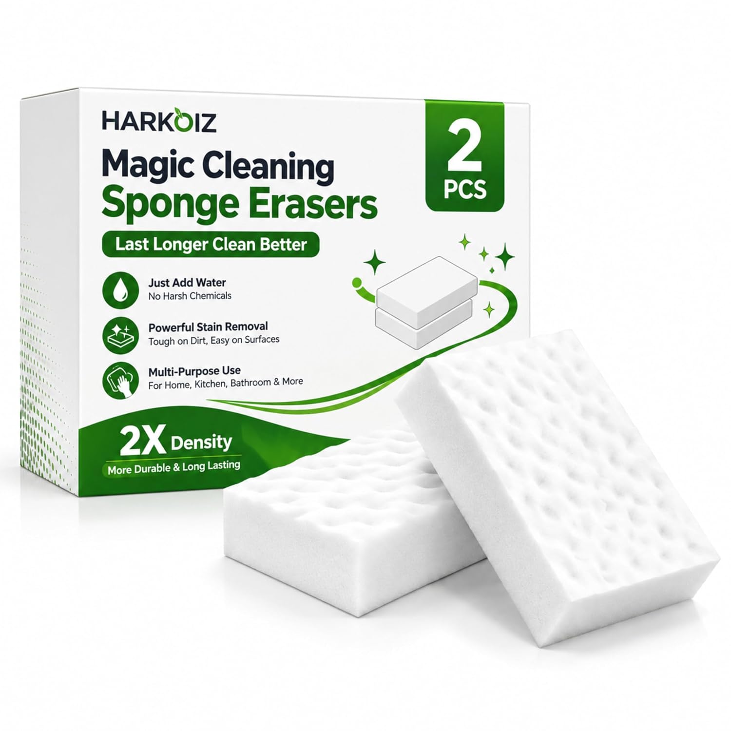 Magic Sponge Cleaning Eraser Pack of 2 | Melamine Foam Cleaning Sponge | Removes Tough Stains, Grease, Wall Marks | Mult