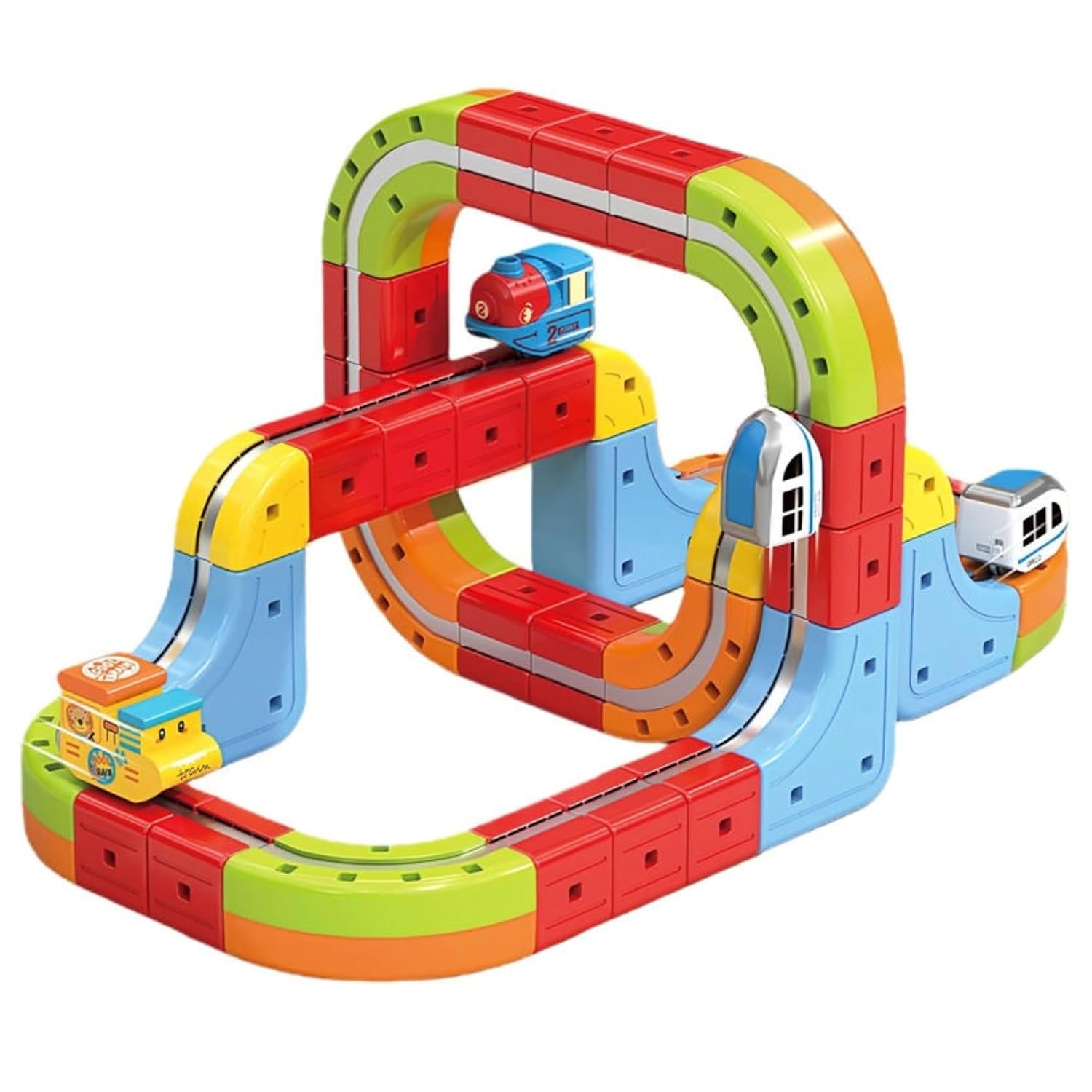 Magnetic Train Set for Kids - 38 Pcs with 1 Train, 36 Re-Assemble Tracks & USB Cable | DIY Magnetic Track Set for Creati