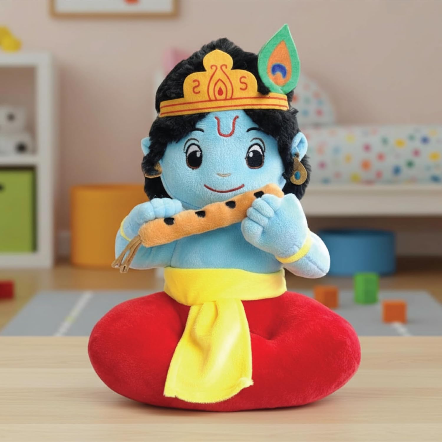 Mantra Chanting Soft Toy (35 Cm) Baby Krishna Musical Soft Toys | Medium Size Soft Plush Toy | God Toy with Info. Bookle
