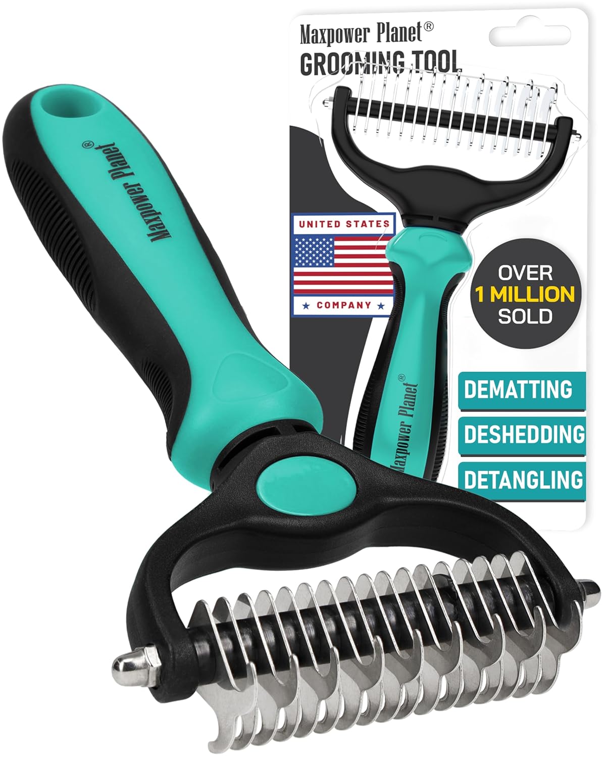 Maxpower Planet Pet Grooming Brush - Double Sided Shedding, Dematting - Undercoat Rake Dogs - Dog Grooming Brush - Deshe