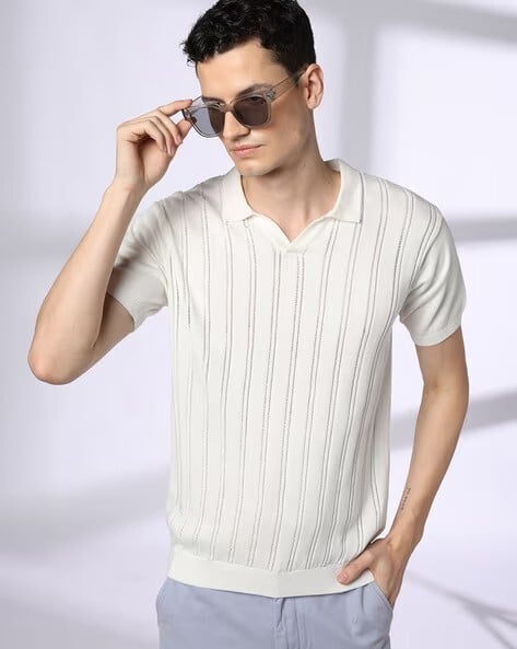 Men Striped Slim Fit Polo T-Shirt