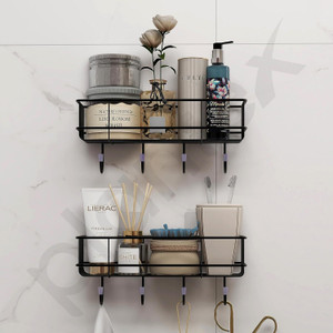 METAL BATHROOM WALL SHELF WITH 4 HOOK @72