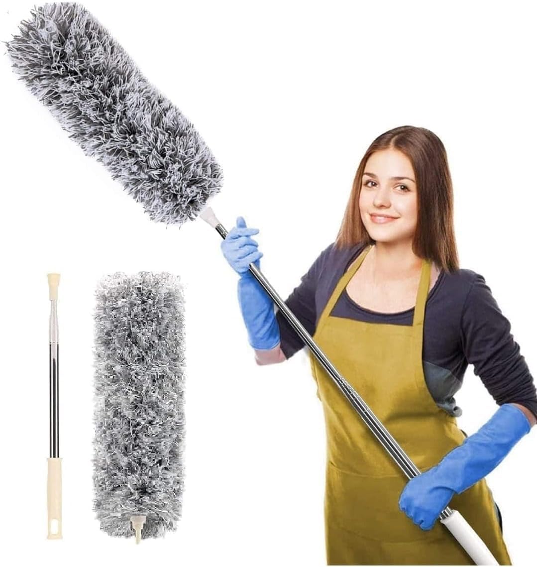 Microfiber Feather Duster with Extendable Long Pole (100 Inches), Bendable Head for Cleaning High Ceiling Fans, Interior