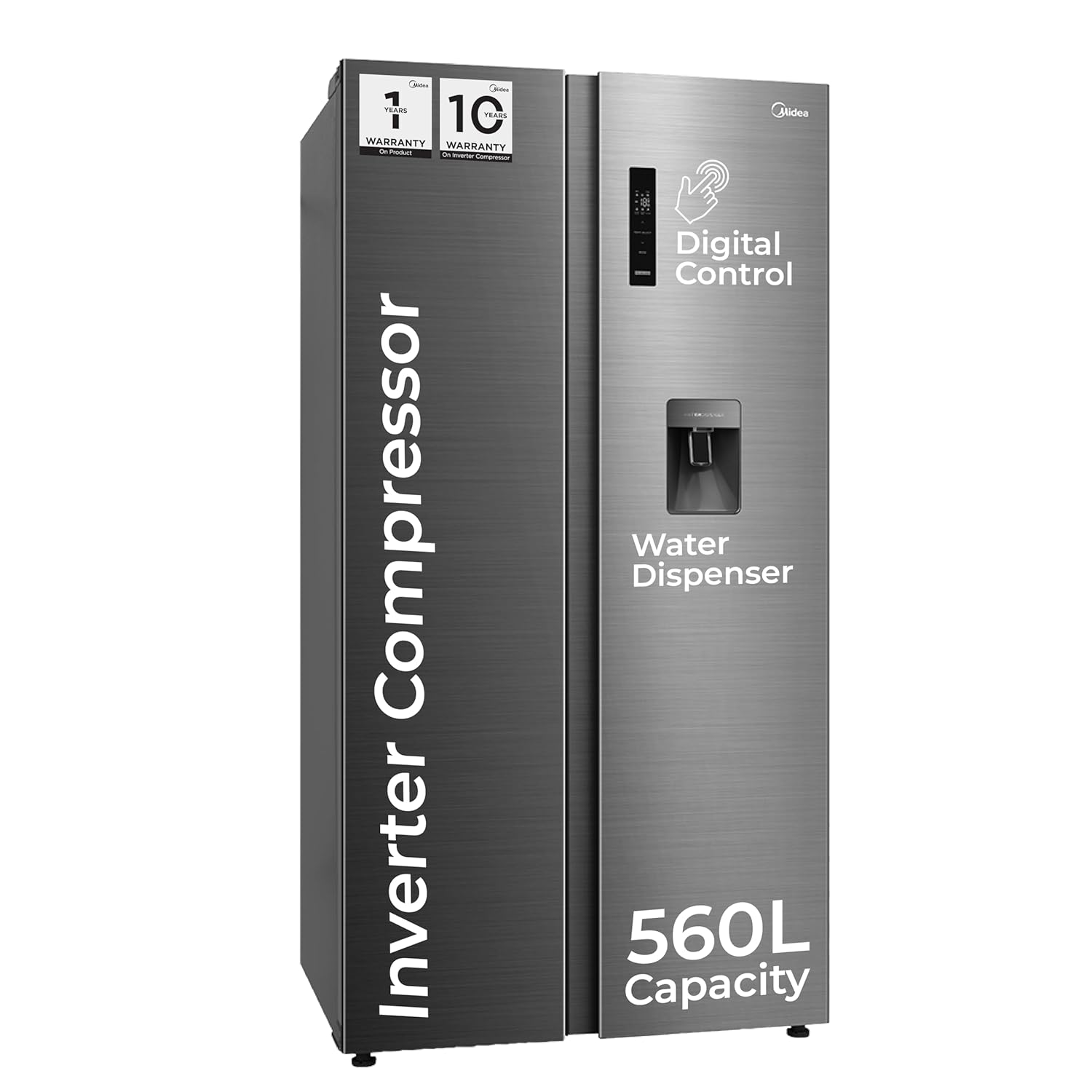 Midea 560 L Side by Side Refrigerator, Inverter Compressor, Multi Air Flow Cooling, Water Dispenser