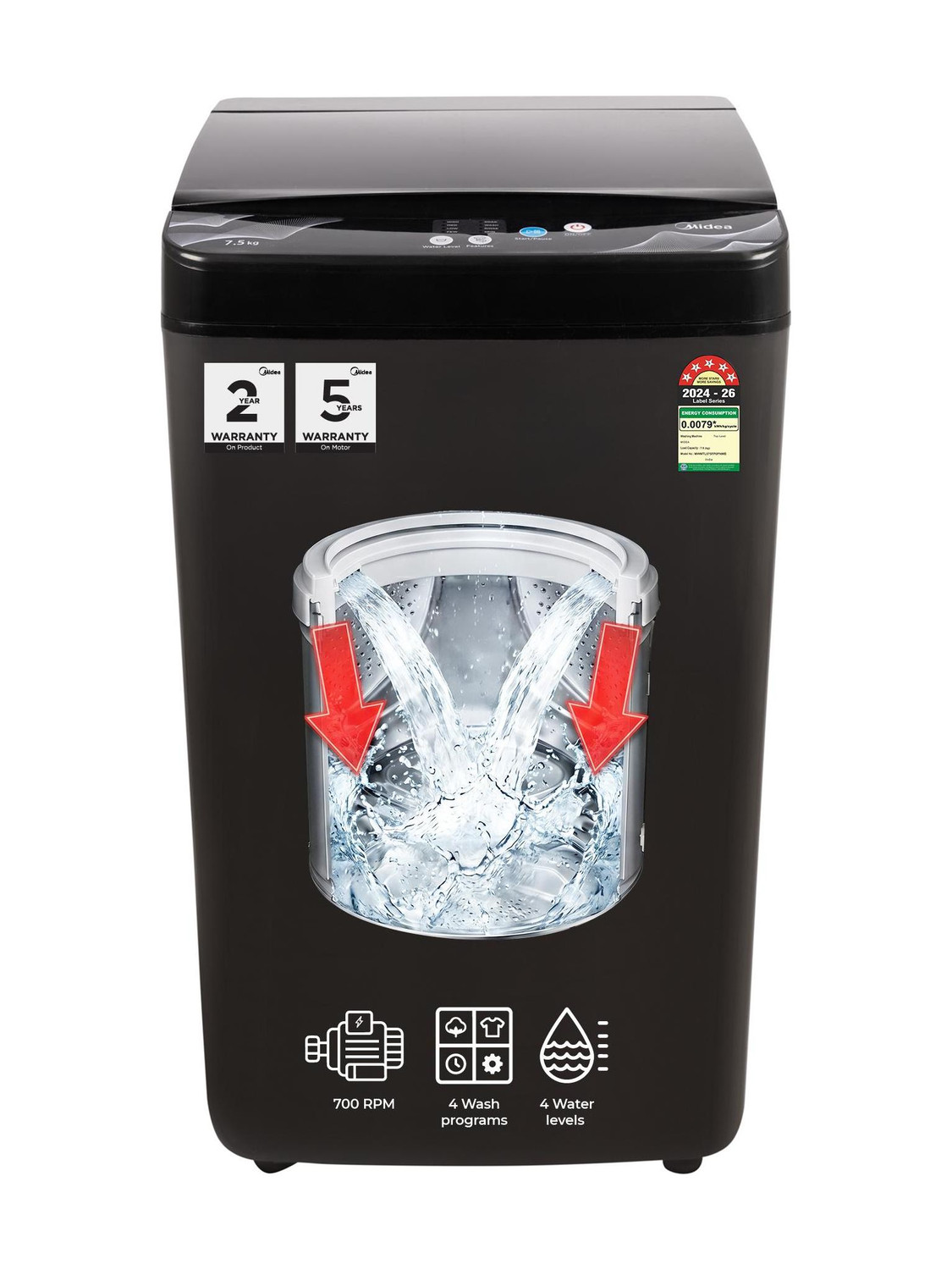 midea 7.5Kg fully automatic Top load washing machine