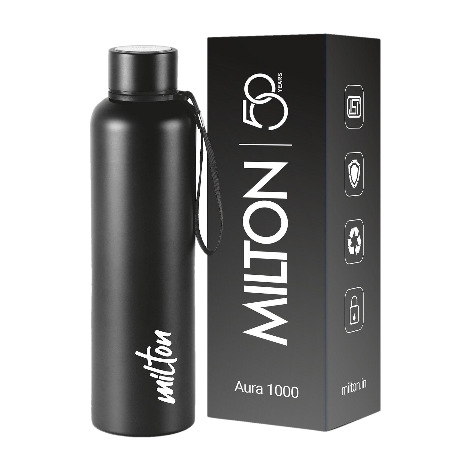 MILTON Aura 1000 Thermosteel Water Bottle, ISI Certified, 24 Hr Hot and Cold 1 L Stainless Steel Flask