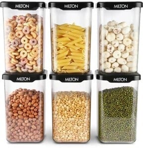 MILTON Plastic Utility Container - 1100 ml (Pack of 6, Black)