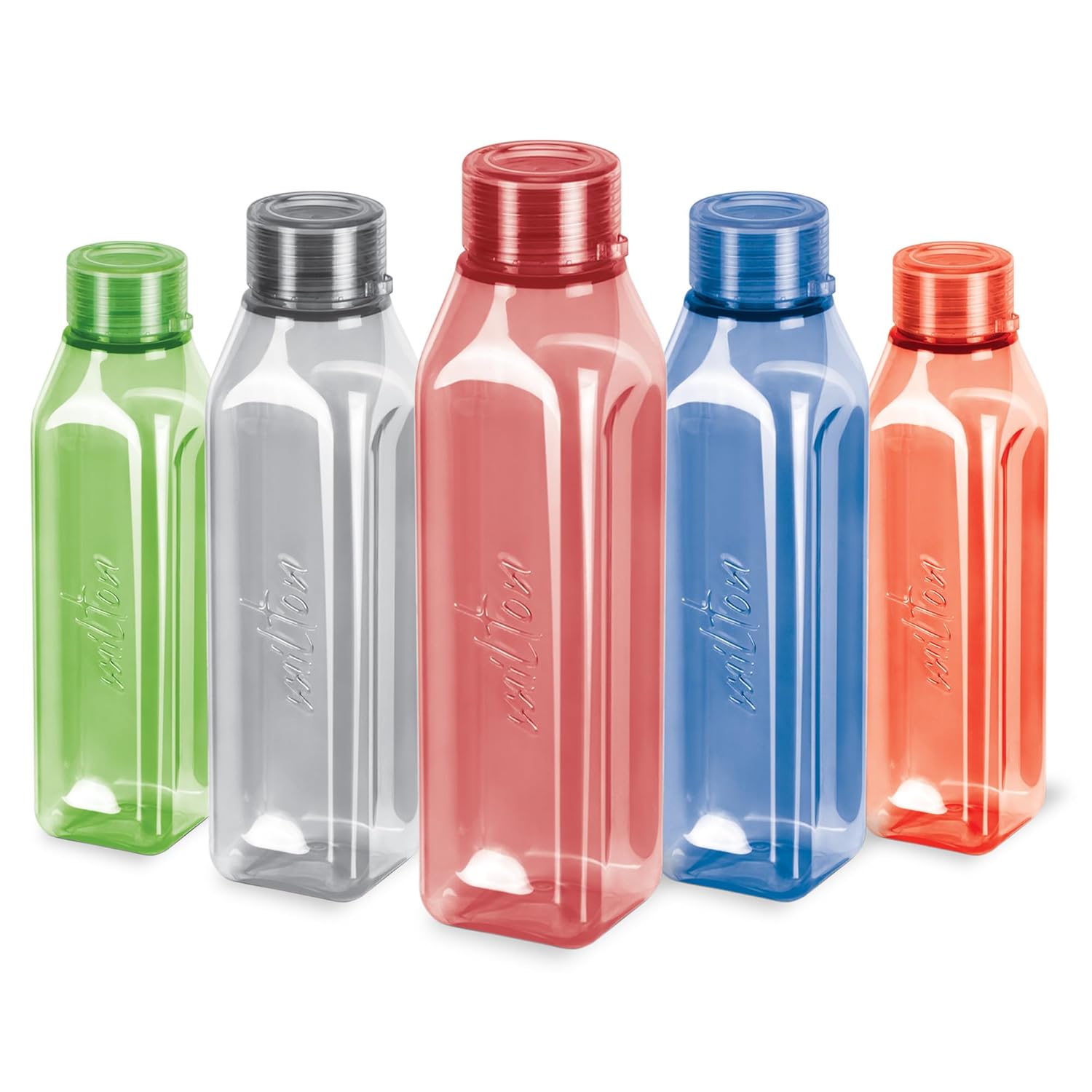 MILTON Prime Pack of 5 Water Bottles, 1 Litre Each I BPA Free I Food Grade Fridge Bottle Set I Leak Proof Bottles for Tr