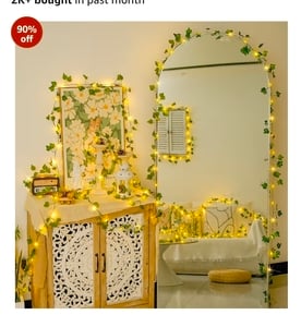 MoonlitDreams 7ft Artificial Money Plant Vine with 30 Warm White LED Lights, Battery Operated Copper Wire String, Decora