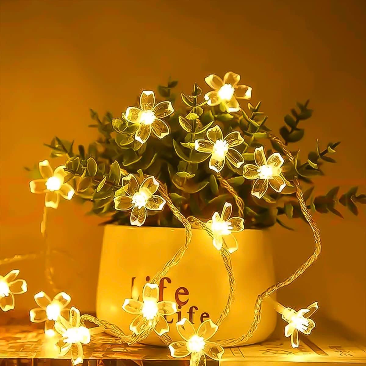 MoonlitDreams14LED 3M LED Silicone Flower String Light, Length Fairy Decoration Blossom Flower Light for Bedroom Decor