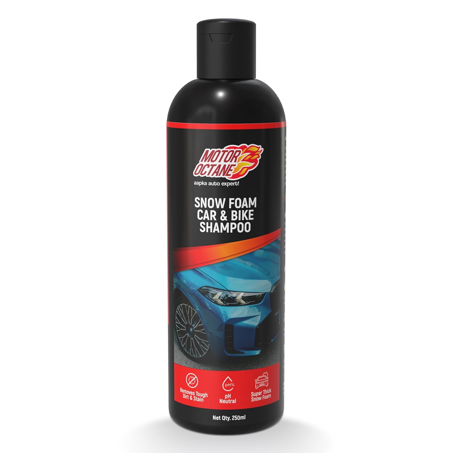 MotorOctane Car & Bike Shampoo with 250ml | pH Neutral | Thick Snow Foam for Deep Cleaning | Safe On Paint, PPF & Cerami