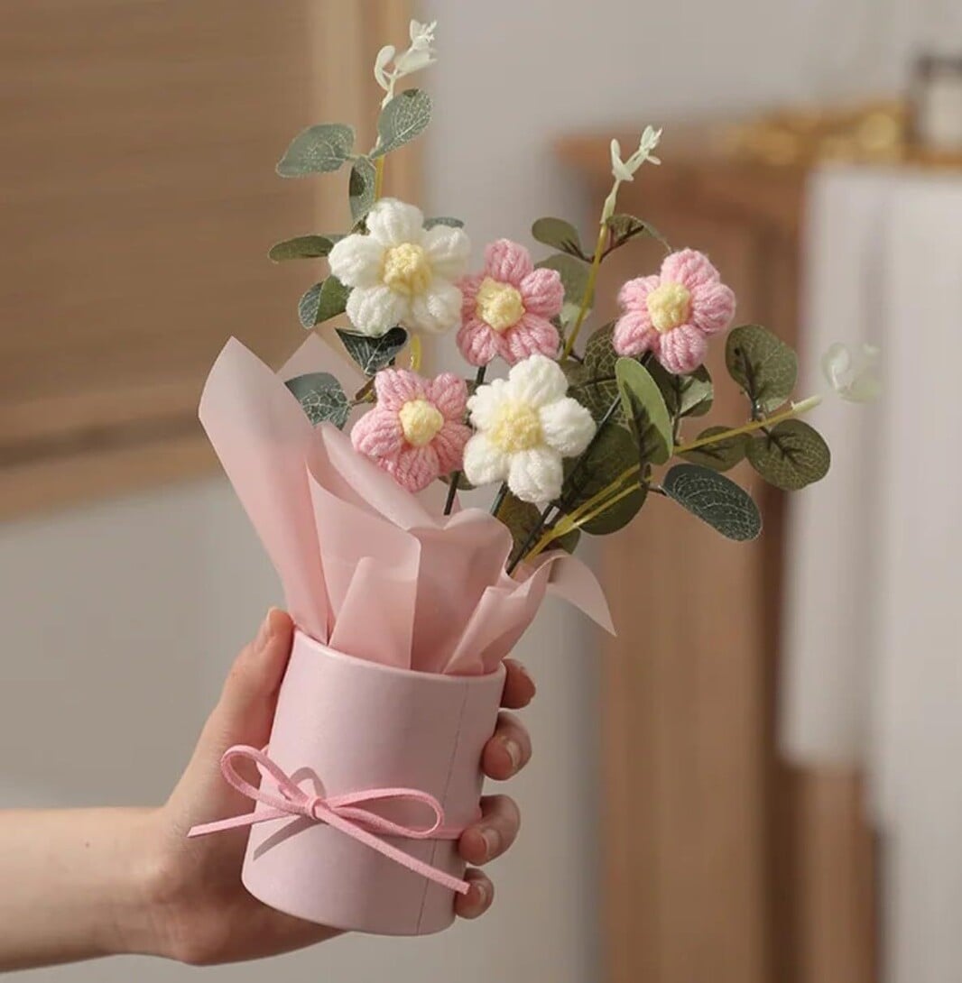 MPROW 1pcs Artificial Crochet Flower Bouquet/Artificial Flowers Bunch/Crochet Flowers Bouquet/Crochet Flowers