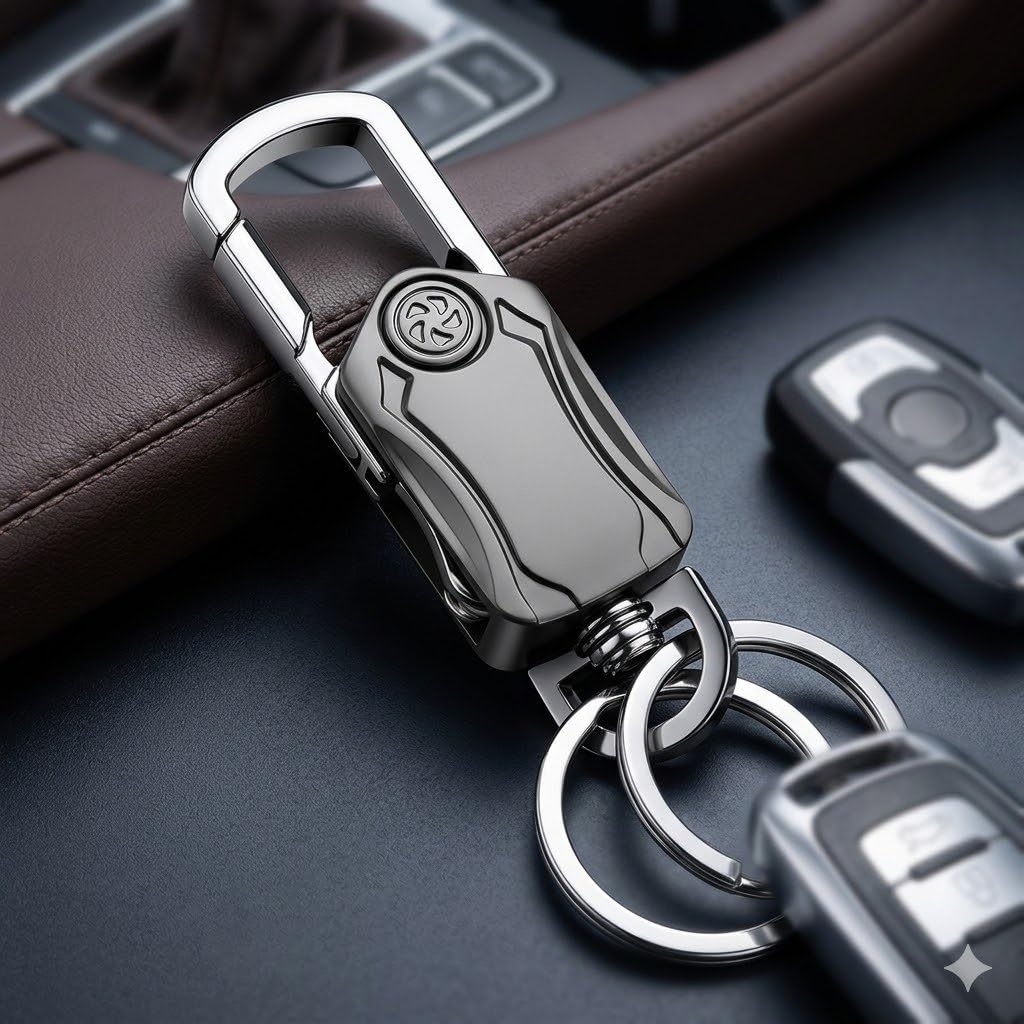 Multifunction Keychain 5 In 1 Heavy Duty Dual Metal Ring, Bottle Opener, Mobile Phone Holder, 360&deg; Rotate Spinner