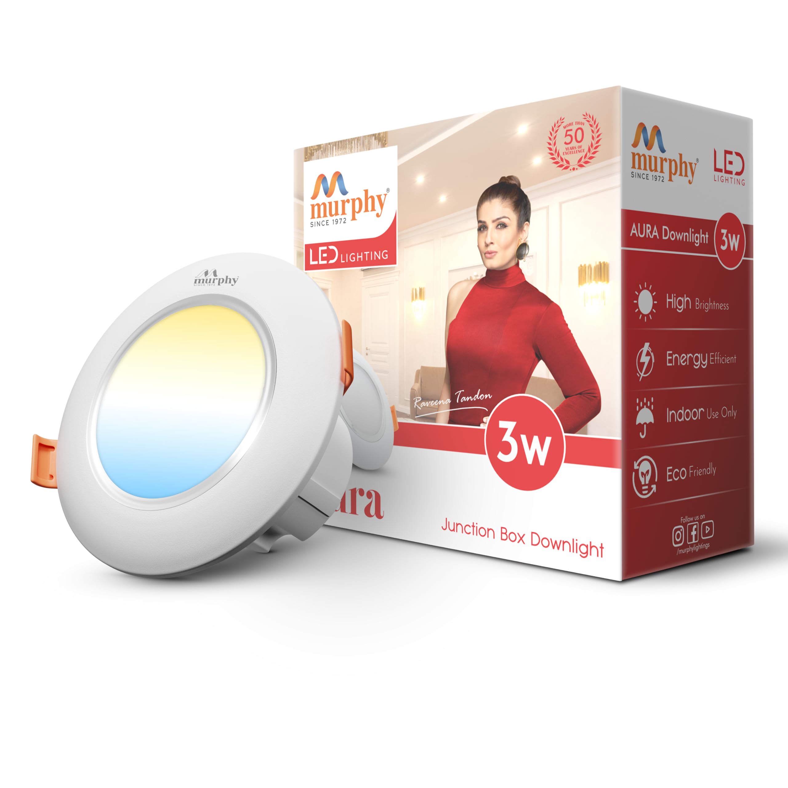 Murphy Plastic 3W Aura Led Deep Junction Box 3-In-1 Color Changing Light (Cool White/Warm White/Natural White Pack of 4)