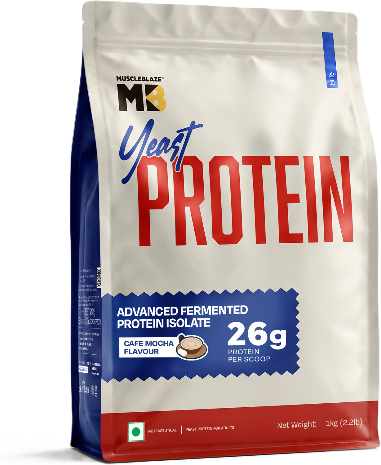 MUSCLEBLAZE Yeast Protein Powder, 26g Protein Per Scoop Yeast Protein (1 kg, Cafe Mocha)