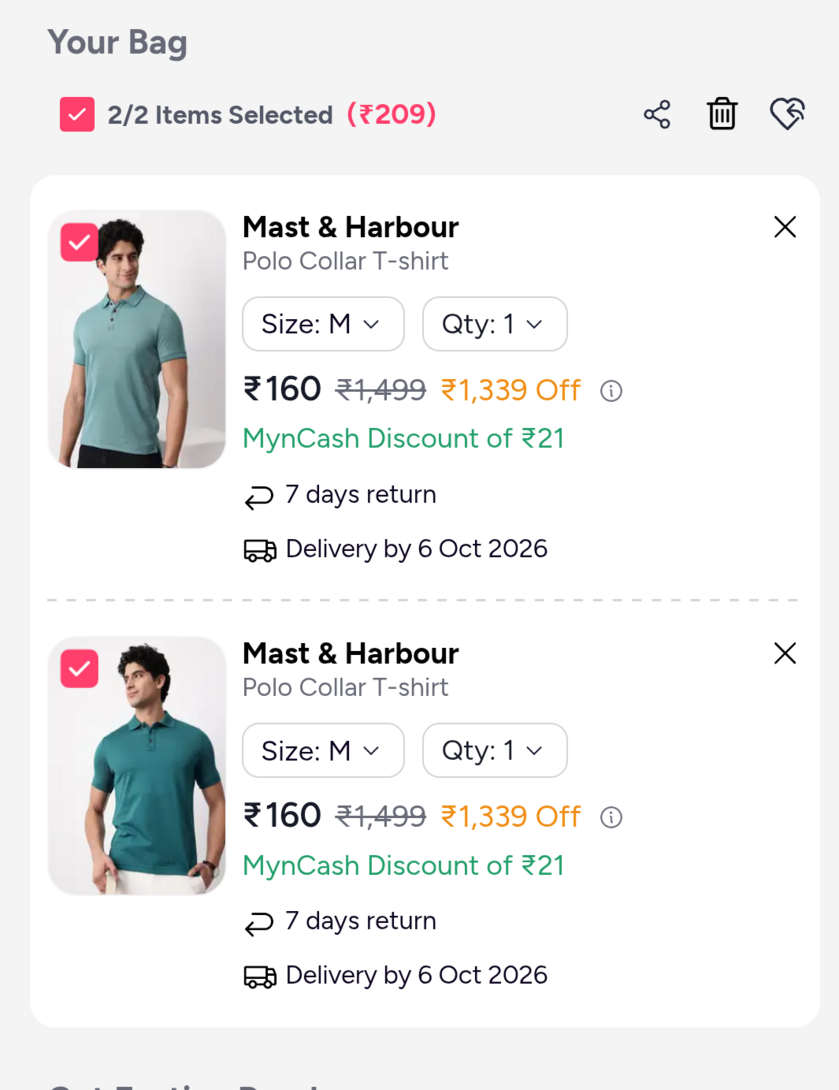 Myntra 90% off mast & harbour