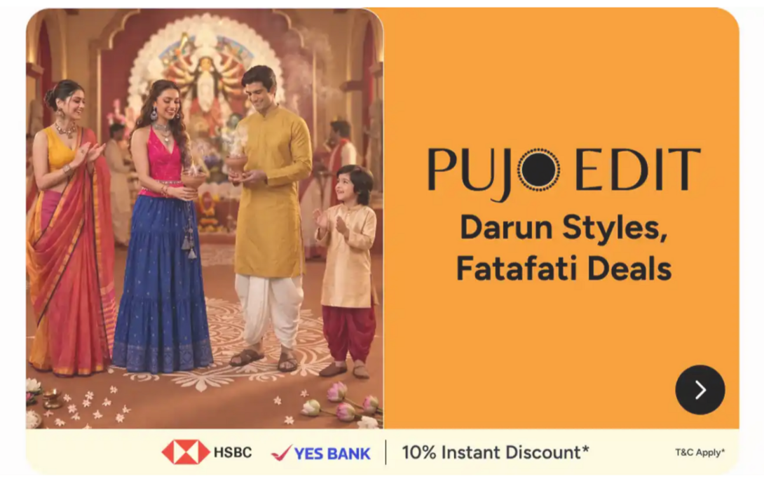Myntra PUJO EDIT (Durga Puja ) clothing & more Up to 90% off