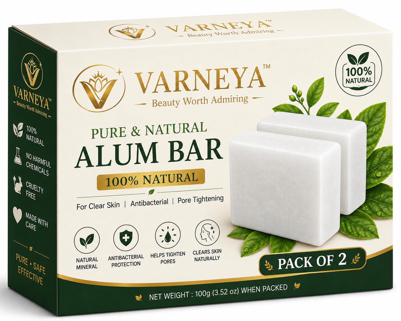 Naturals Pure Alum Bar 100g | Potash Alum (Fitkari) | 100% Natural Crystal Alum | Premium Quality | Ideal for Shaving, S