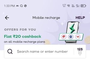 Navi UPI: Get Rs. 20 Cashback on Mobile Recharge | Rs. 10 recharge also eligible (User specific)