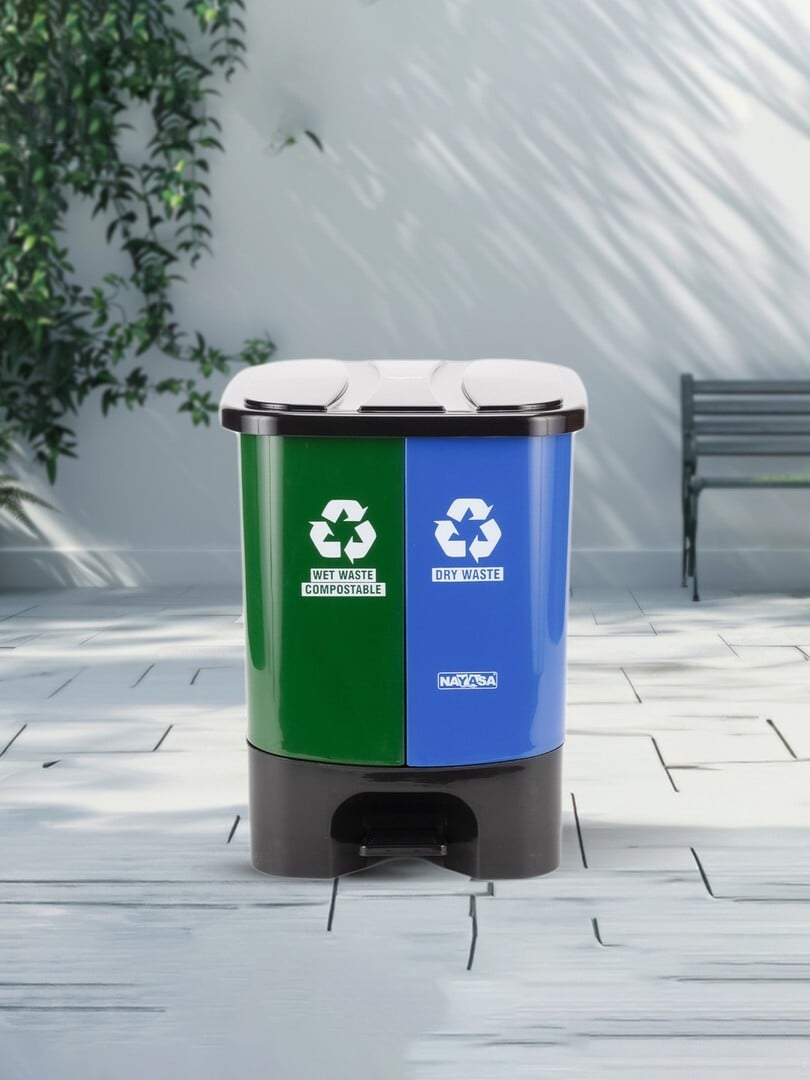 Nayasa Single 2 In 1 Pedal Bin Green & Blue With Dual Segregation Wet And Dry Dustbin 19L