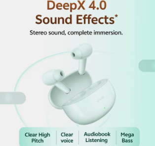 vivo Buds, 50Hrs Playback, Spatial Audio, Dual-Mic AI ENC, Dual-Device Pairing Bluetooth Headset