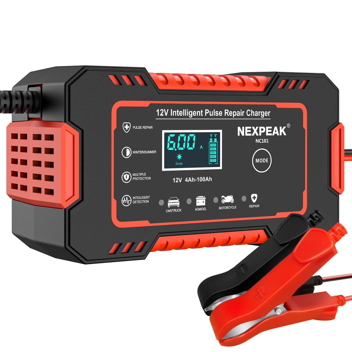 NEXPEAK Car Battery Charger, 6A Smart Battery Trickle Charger Automotive 12V Battery (12V Charger)