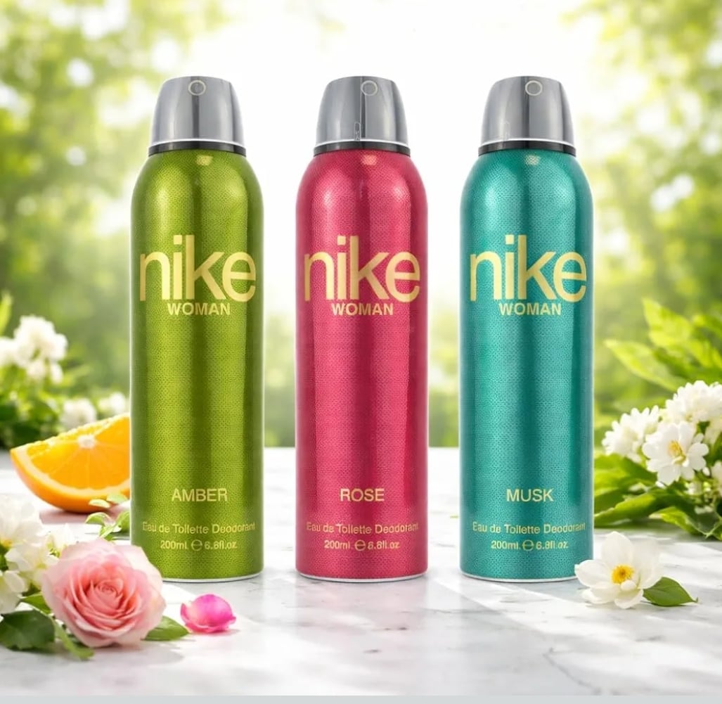 Nike Women Deodorant Spray Combo (Amber + Rose + Musk) - 200ml Each | Pack of 3 Long Lasting Body Spray | Odour Control