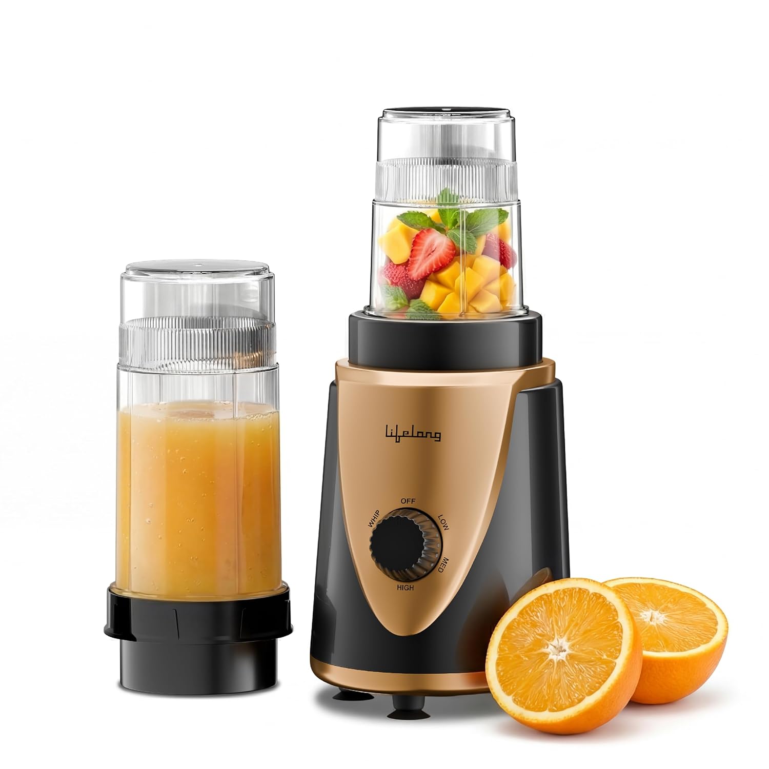 Lifelong Nutri Blender with 2 Jars (400ml & 800ml), 400W Motor, 3 Speed with Pulse, 4 SS Blades, Dual Lids(Sipper & Solid)