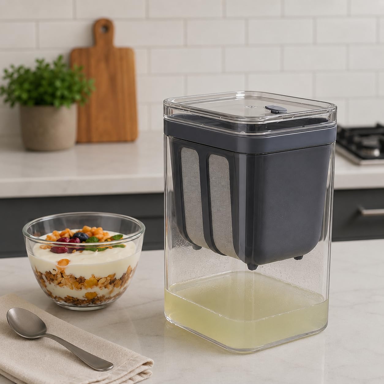 Clazkit Hung Curd Maker & Greek Yogurt Strainer 1400ml | Stainless Steel Fine Mesh Filter with BPA-Free Container & Lid