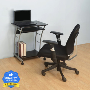 Nilkamal Leo with 1 Shelves | Key Board Tray | Suitable for Home & Office | Engineered Wood Computer Desk (Straight, Fin