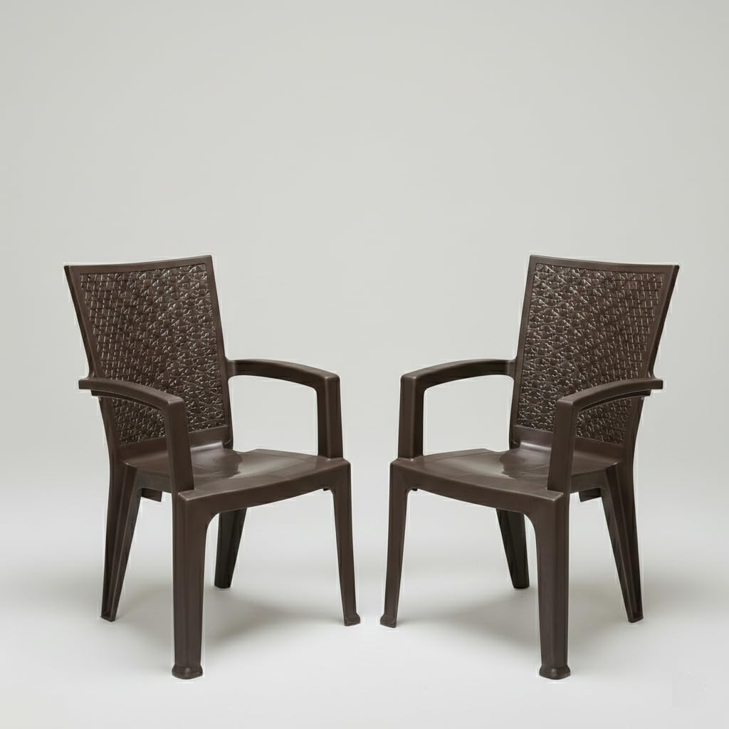 Nilkamal Plastic Chair for Living room with Arm |Set of 2 | 3 Year Warranty | For Home, Living Room, Outdoor | Weather B