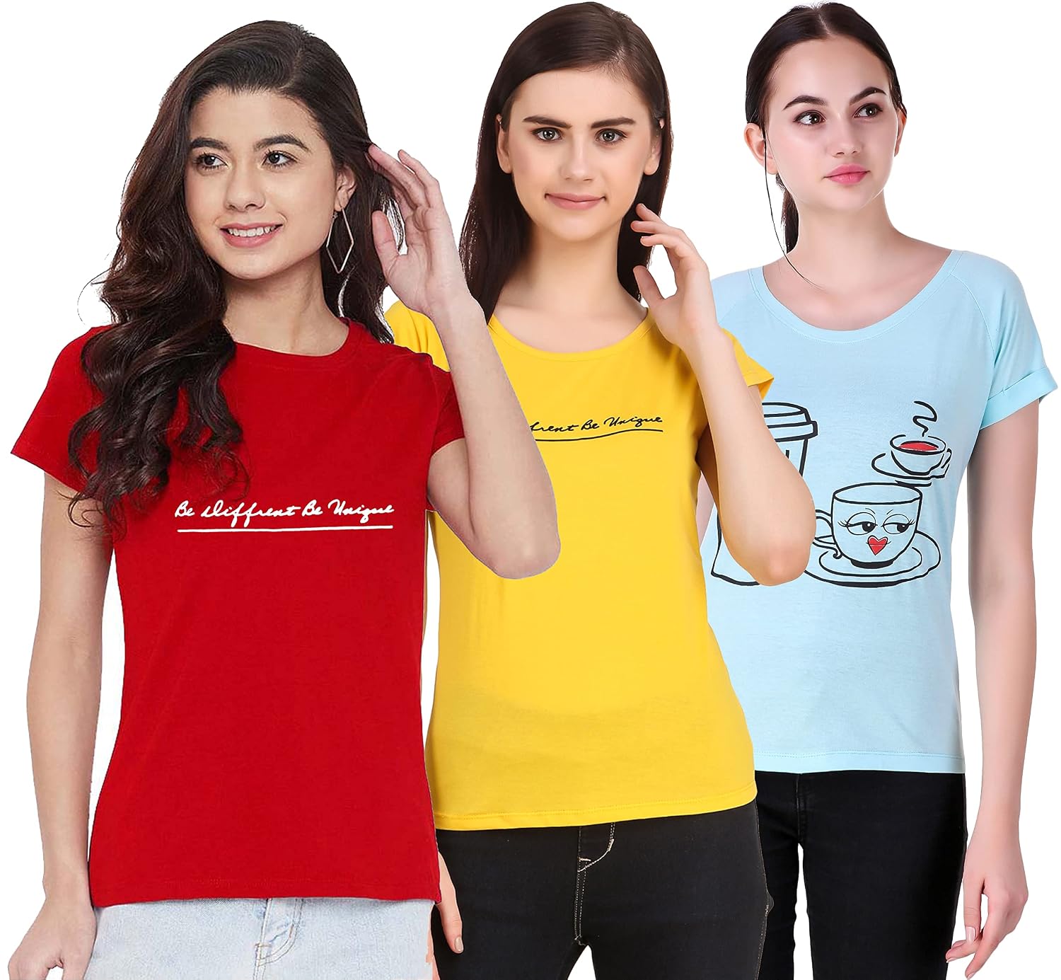 NIVIK, Printed Cotton t-Shirts for Women, Combo Pack of 3