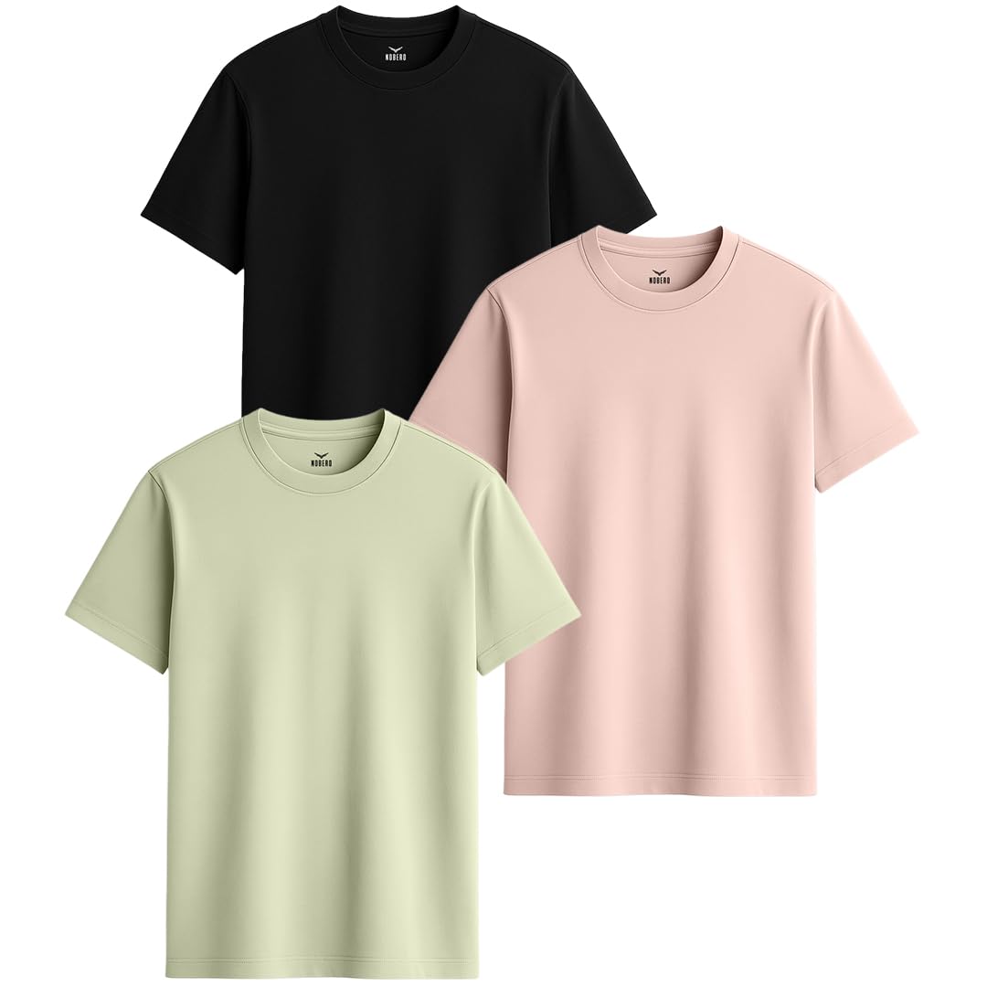 Nobero 100% Cotton Tshirts for Men Combo Pack of 3